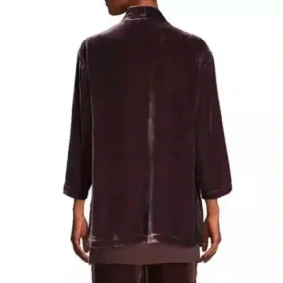 EILEEN FISHER Wine Kimono Velvet Silk Blend Jacket XS - Picture 6 of 8